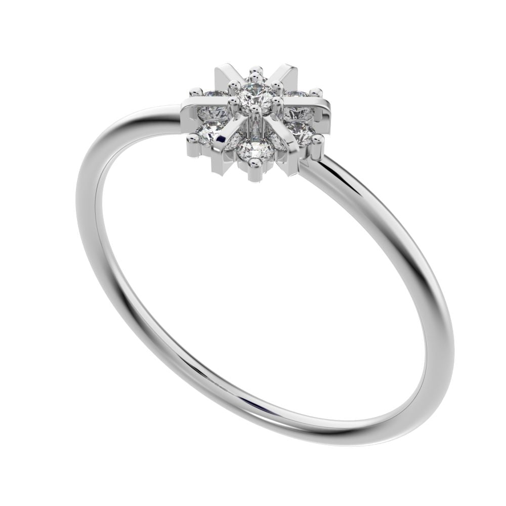 0.11 ct Round Cut Moissanite dainty Minimalist cluster halo floral star snow flake 14K / 18K Solid White Gold everyday ring