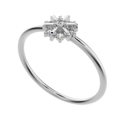 0.11 ct Round Cut Moissanite dainty Minimalist cluster halo floral star snow flake 14K / 18K Solid White Gold everyday ring