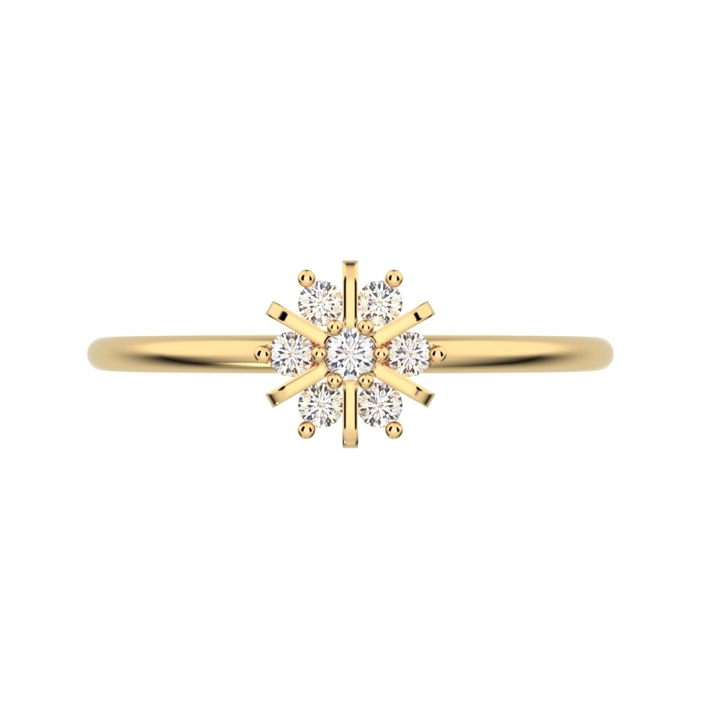 0.11 ct Round Cut Simulated Clear Diamond dainty Minimalist cluster halo floral star snow flake 14K / 18K Solid Yellow Gold everyday ring