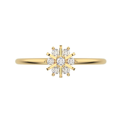 0.11 ct Round Cut Simulated Clear Diamond dainty Minimalist cluster halo floral star snow flake 14K / 18K Solid Yellow Gold everyday ring