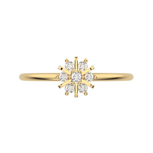 0.11 ct Round Cut Moissanite dainty Minimalist cluster halo floral star snow flake 14K / 18K Solid Yellow Gold everyday ring