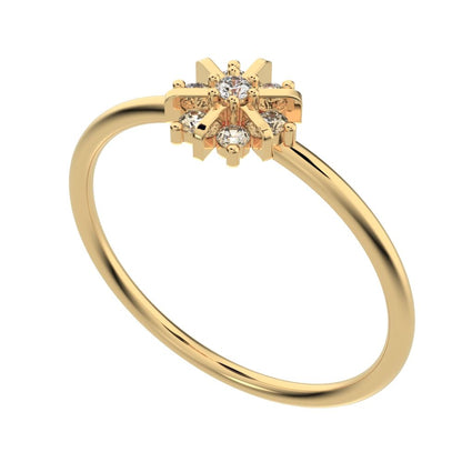 0.11 ct Round Cut Simulated Clear Diamond dainty Minimalist cluster halo floral star snow flake 14K / 18K Solid Yellow Gold everyday ring