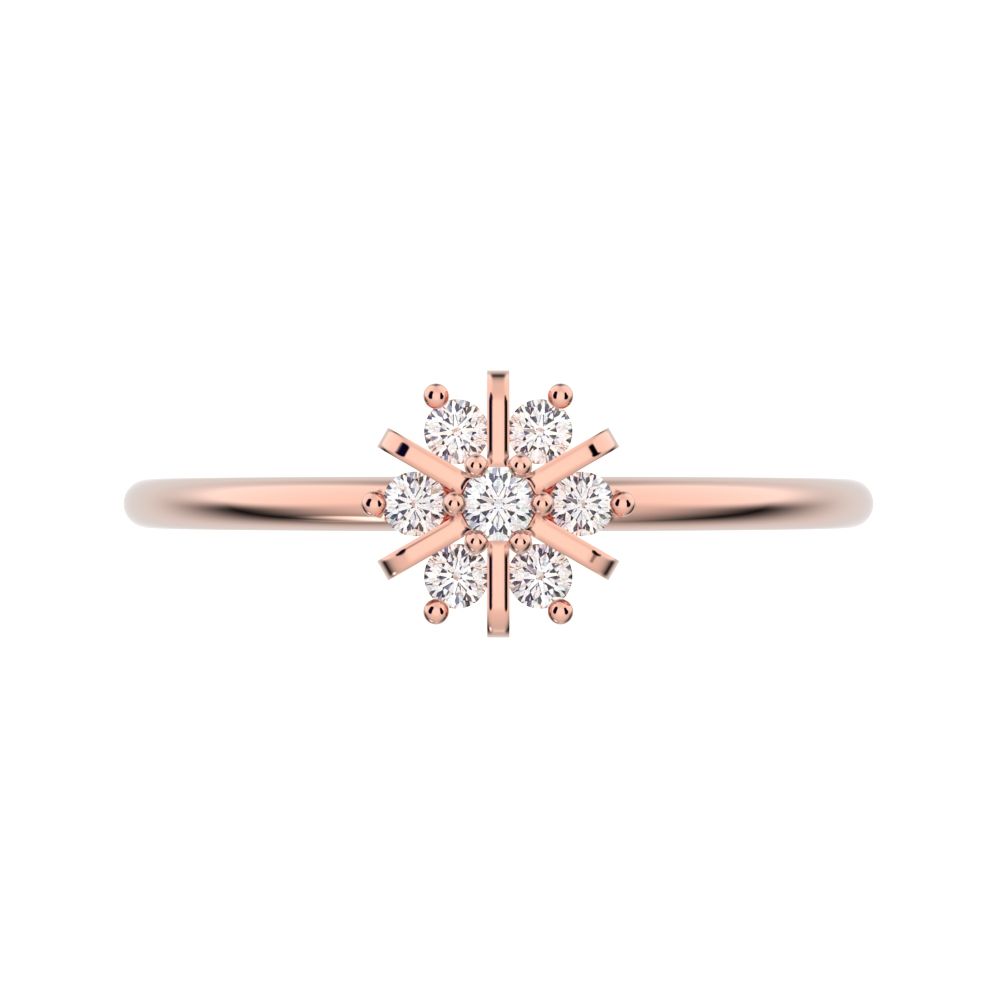 0.11 ct Round Cut Simulated Clear Diamond dainty Minimalist cluster halo floral star snow flake 14K / 18K Solid Rose Gold everyday ring