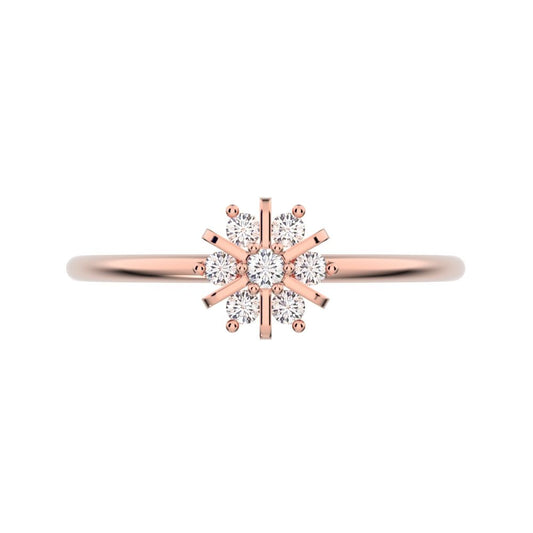 0.11 ct Round Cut Simulated Clear Diamond dainty Minimalist cluster halo floral star snow flake 14K / 18K Solid Rose Gold everyday ring