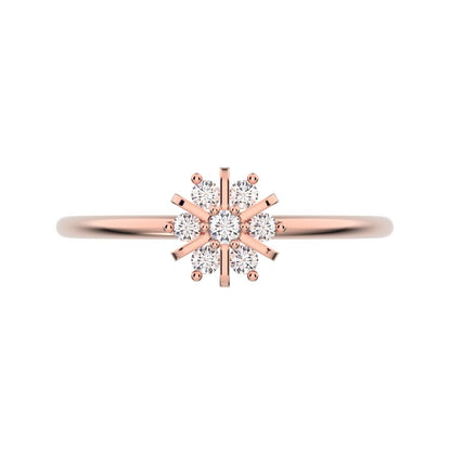 0.11 ct Round Cut Moissanite dainty Minimalist cluster halo floral star snow flake 14K / 18K Solid Rose Gold everyday ring