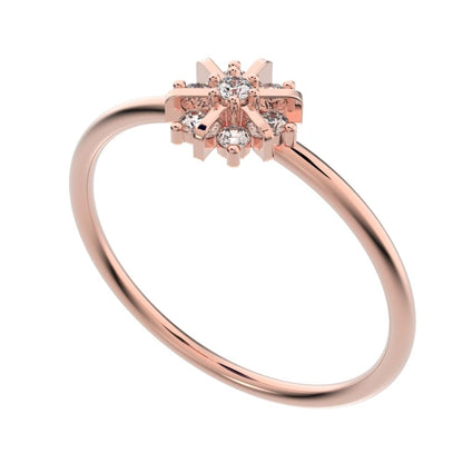 0.11 ct Round Cut Moissanite dainty Minimalist cluster halo floral star snow flake 14K / 18K Solid Rose Gold everyday ring