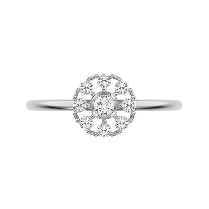 0.18 ct Round Cut Simulated Clear Diamond dainty Minimalist cluster halo floral star bezel 14K / 18K Solid White Gold everyday ring