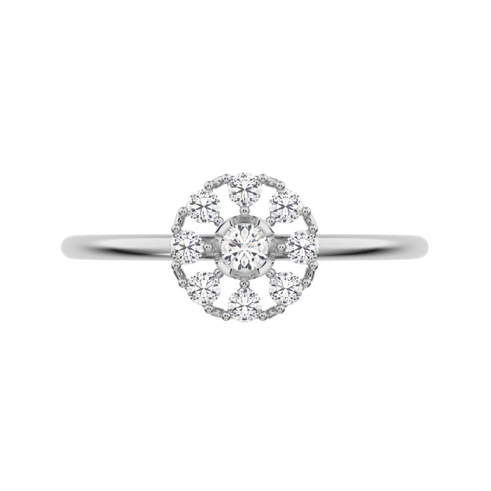 0.18 ct Round Cut Moissanite dainty Minimalist cluster halo floral star bezel 14K / 18K Solid White Gold everyday ring