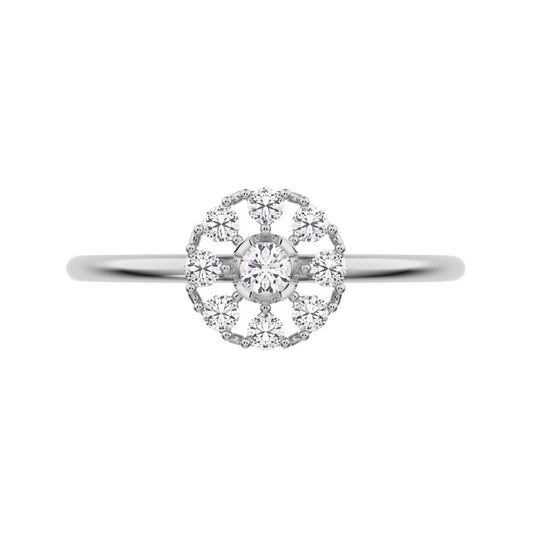 0.18 ct Round Cut Moissanite dainty Minimalist cluster halo floral star bezel 14K / 18K Solid White Gold everyday ring