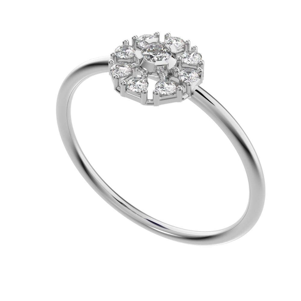 0.18 ct Round Cut Moissanite dainty Minimalist cluster halo floral star bezel 14K / 18K Solid White Gold everyday ring