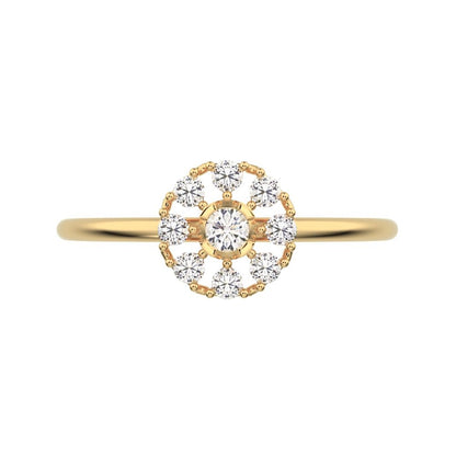 0.18 ct Round Cut Moissanite dainty Minimalist cluster halo floral star bezel 14K / 18K Solid Yellow Gold everyday ring