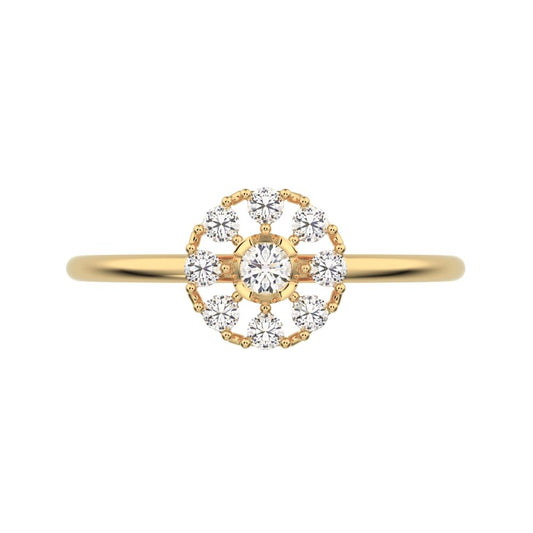 0.18 ct Round Cut Moissanite dainty Minimalist cluster halo floral star bezel 14K / 18K Solid Yellow Gold everyday ring
