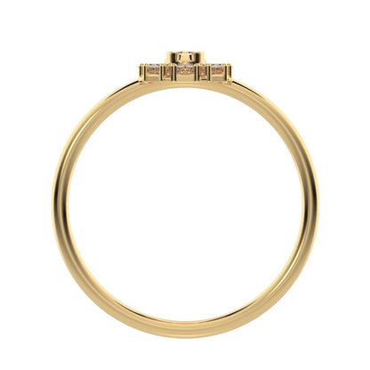 0.18 ct Round Cut Simulated Clear Diamond dainty Minimalist cluster halo floral star bezel 14K / 18K Solid Yellow Gold everyday ring