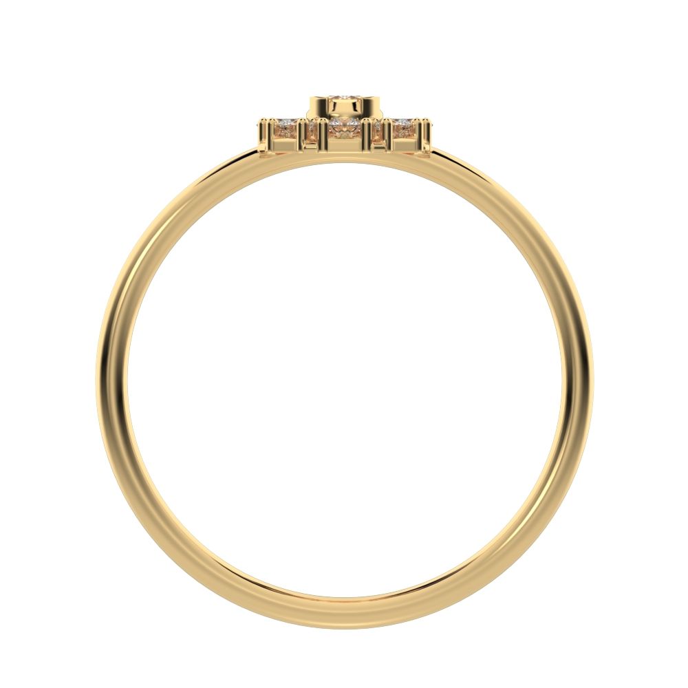 0.18 ct Round Cut Moissanite dainty Minimalist cluster halo floral star bezel 14K / 18K Solid Yellow Gold everyday ring