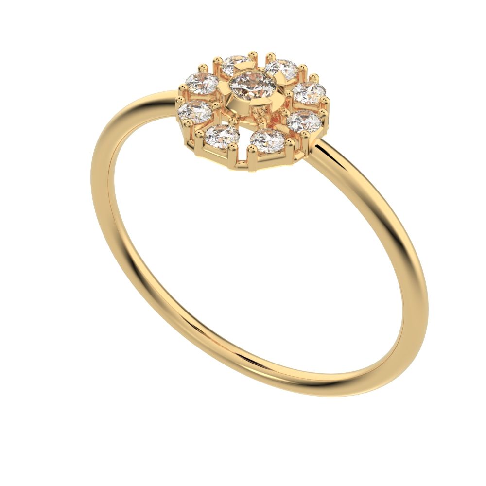 0.18 ct Round Cut Simulated Clear Diamond dainty Minimalist cluster halo floral star bezel 14K / 18K Solid Yellow Gold everyday ring