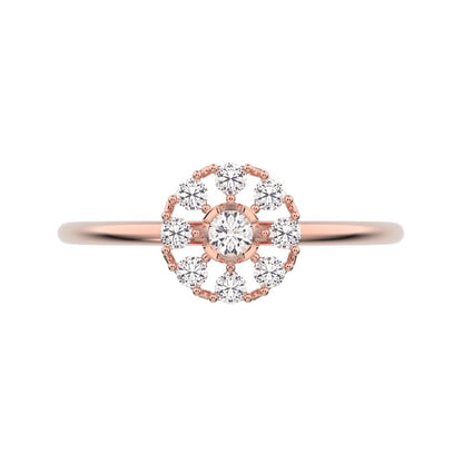 0.18 ct Round Cut Simulated Clear Diamond dainty Minimalist cluster halo floral star bezel 14K / 18K Solid Rose Gold everyday ring