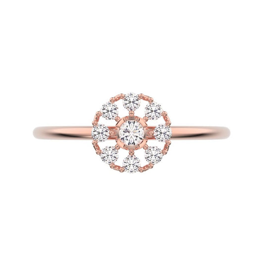 0.18 ct Round Cut Simulated Clear Diamond dainty Minimalist cluster halo floral star bezel 14K / 18K Solid Rose Gold everyday ring