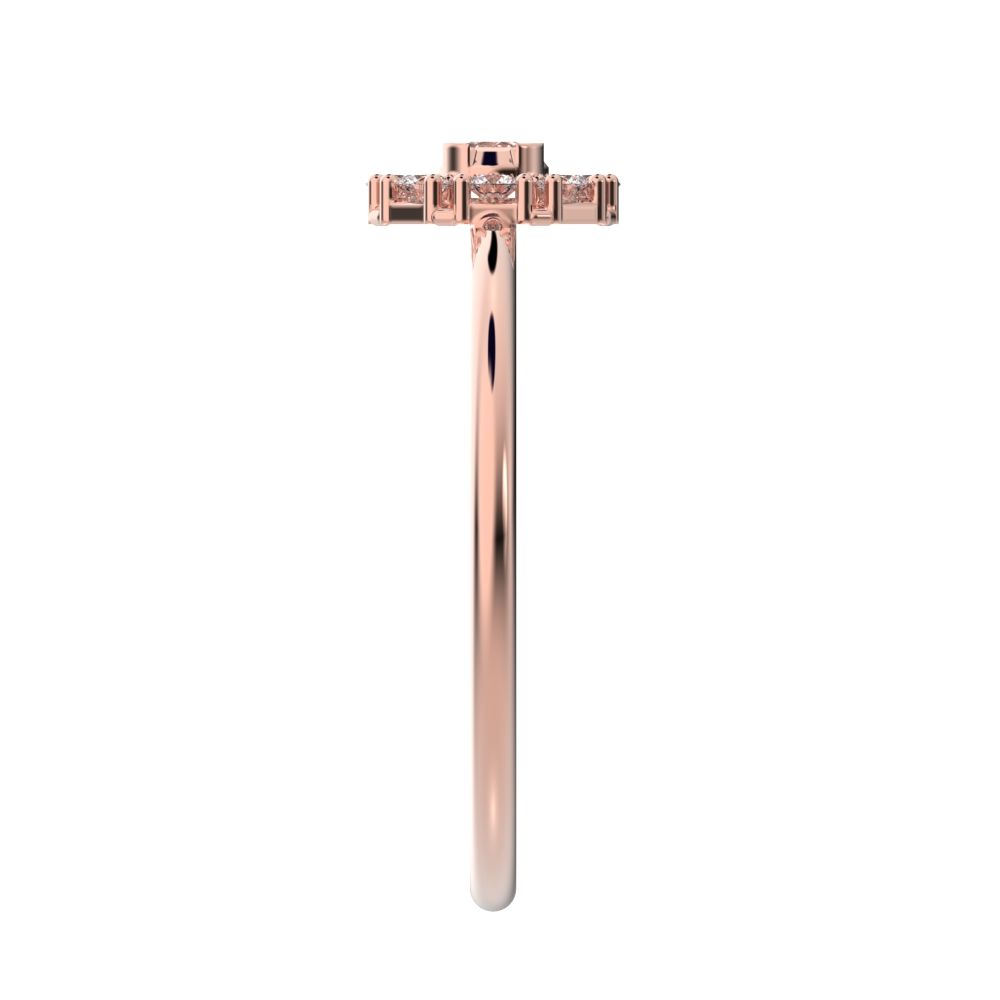 0.18 ct Round Cut Moissanite dainty Minimalist cluster halo floral star bezel 14K / 18K Solid Rose Gold everyday ring