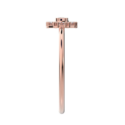 0.18 ct Round Cut Moissanite dainty Minimalist cluster halo floral star bezel 14K / 18K Solid Rose Gold everyday ring