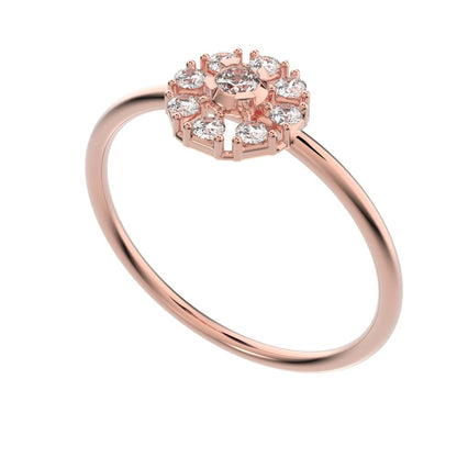0.18 ct Round Cut Moissanite dainty Minimalist cluster halo floral star bezel 14K / 18K Solid Rose Gold everyday ring