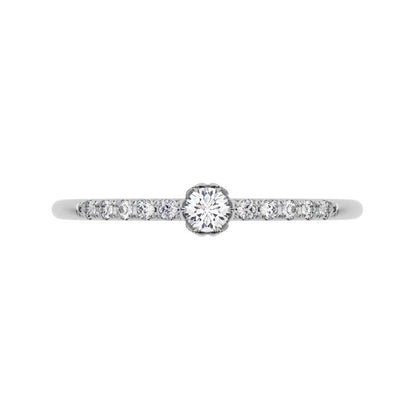 0.105 ct Round Cut Simulated Clear Diamond Minimalist solitaire with accents simple Stackable 14K / 18K Solid White Gold everyday ring