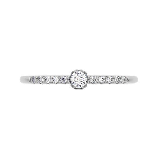 0.105 ct Round Cut Simulated Clear Diamond Minimalist solitaire with accents simple Stackable 14K / 18K Solid White Gold everyday ring