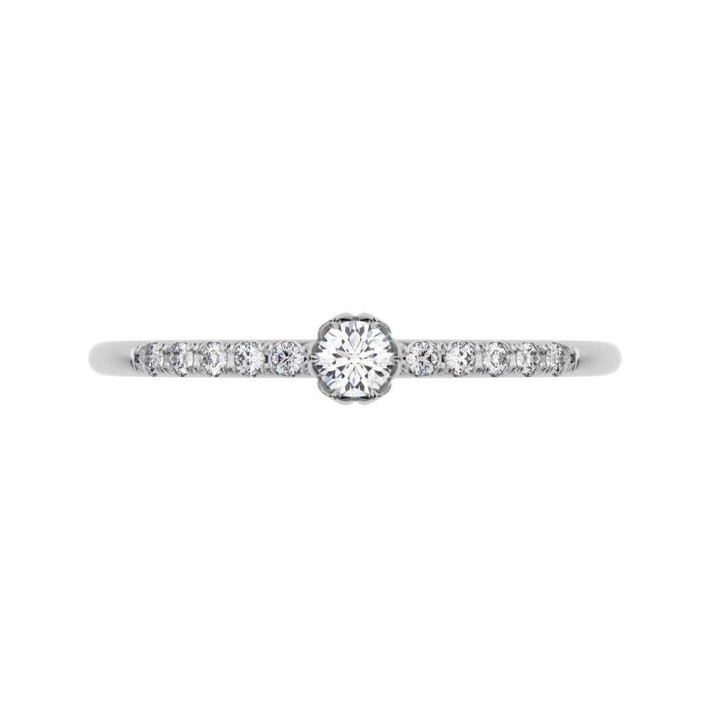 0.105 ct Round Cut Moissanite dainty Minimalist solitaire with accents light simple Stackable 14K / 18K Solid White Gold everyday ring