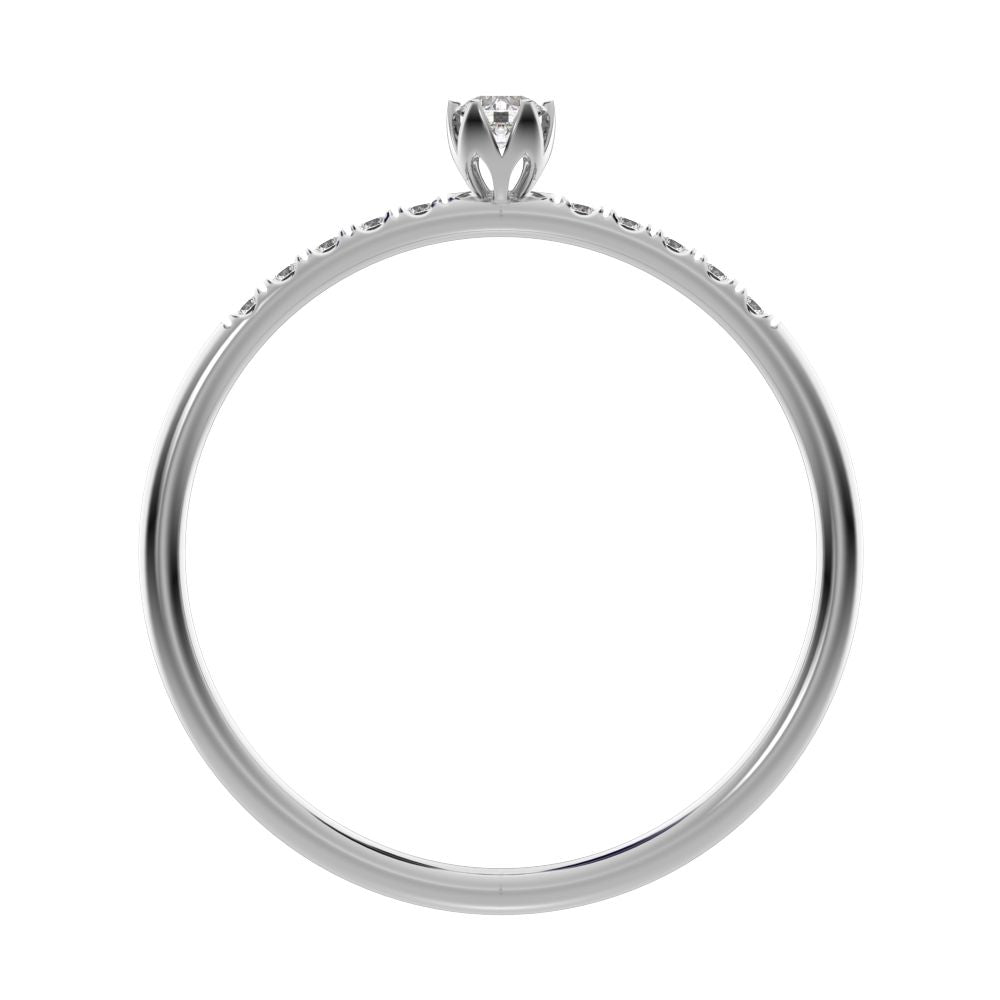 0.105 ct Round Cut Simulated Clear Diamond Minimalist solitaire with accents simple Stackable 14K / 18K Solid White Gold everyday ring