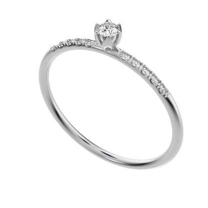 0.105 ct Round Cut Moissanite dainty Minimalist solitaire with accents light simple Stackable 14K / 18K Solid White Gold everyday ring