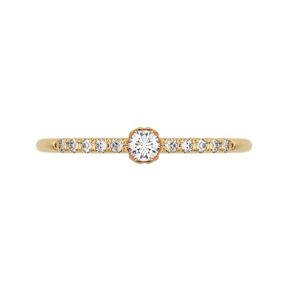 0.105 ct Round Cut Simulated Clear Diamond Minimalist solitaire with accents simple Stackable 14K / 18K Solid Yellow Gold everyday ring
