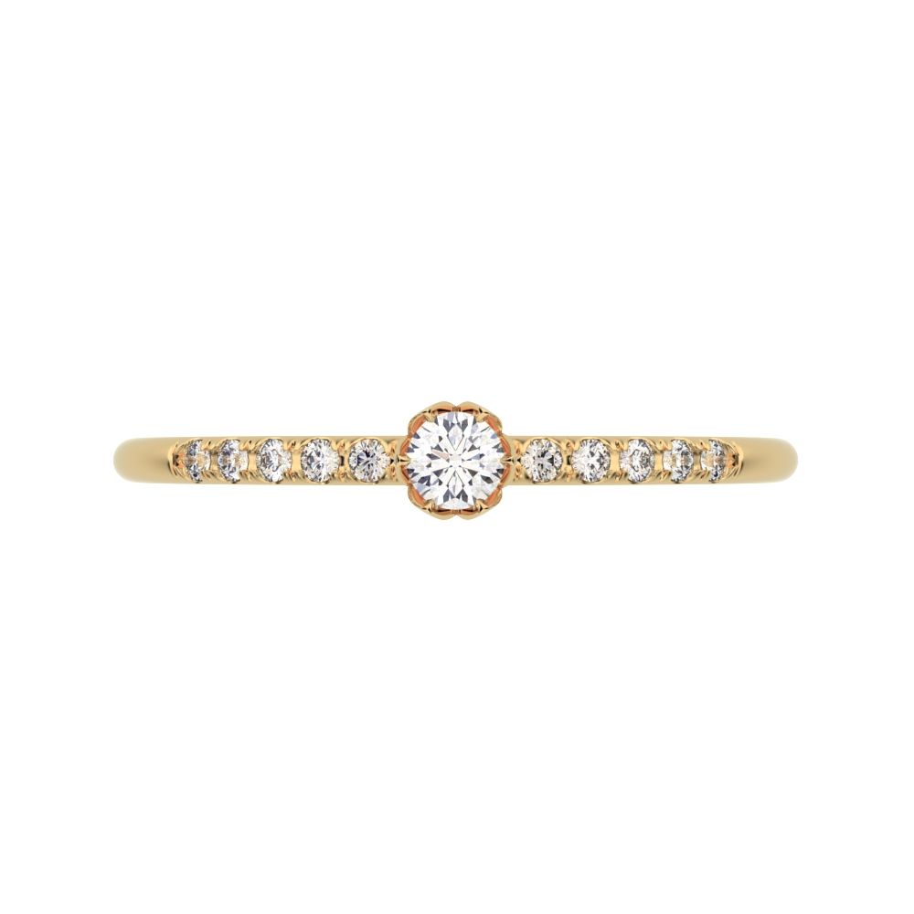 0.105 ct Round Cut Moissanite dainty Minimalist solitaire with accents light simple Stackable 14K / 18K Solid Yellow Gold everyday ring