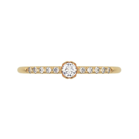 0.105 ct Round Cut Moissanite dainty Minimalist solitaire with accents light simple Stackable 14K / 18K Solid Yellow Gold everyday ring