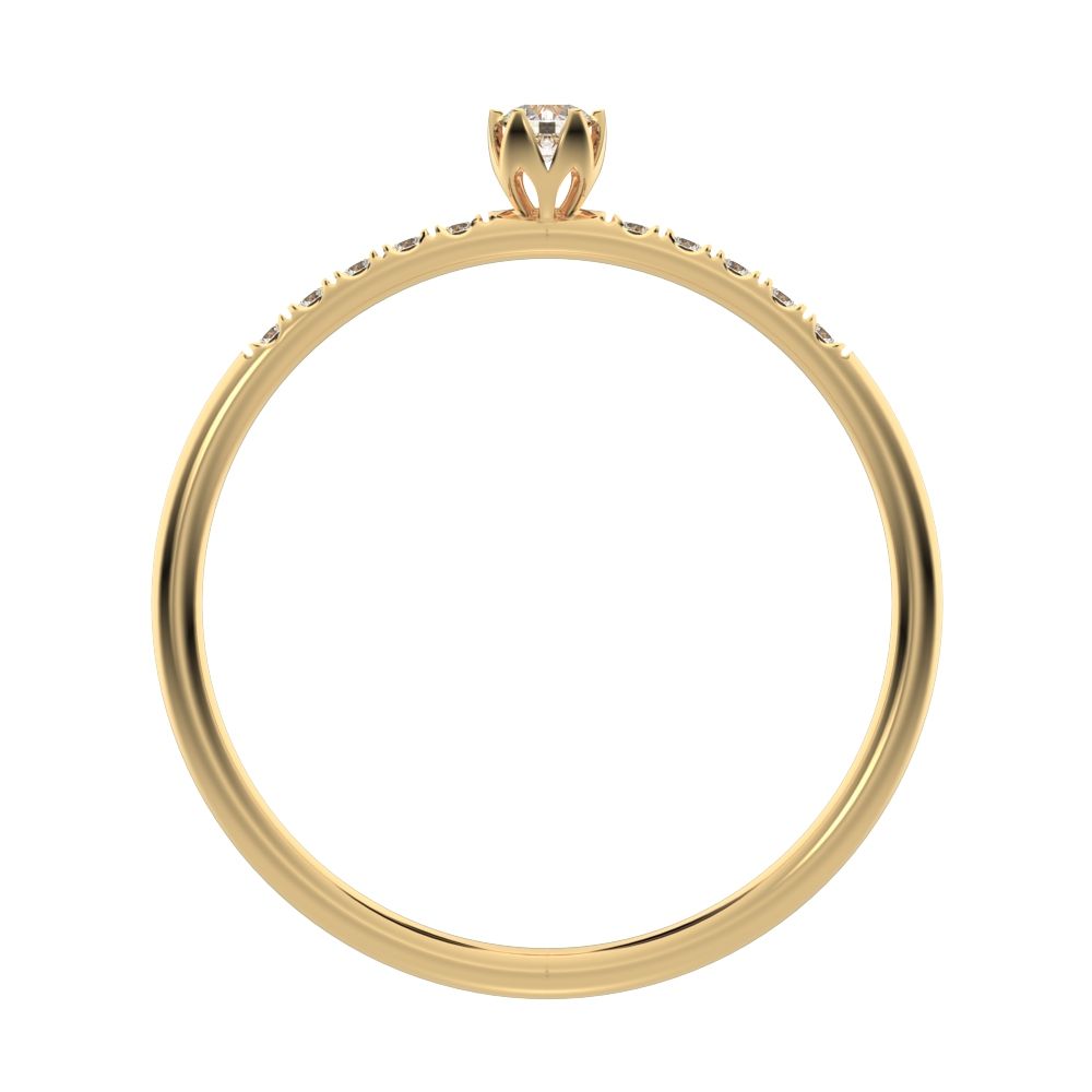 0.105 ct Round Cut Simulated Clear Diamond Minimalist solitaire with accents simple Stackable 14K / 18K Solid Yellow Gold everyday ring