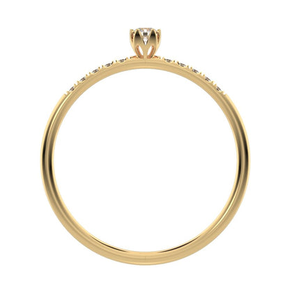 0.105 ct Round Cut Simulated Clear Diamond Minimalist solitaire with accents simple Stackable 14K / 18K Solid Yellow Gold everyday ring