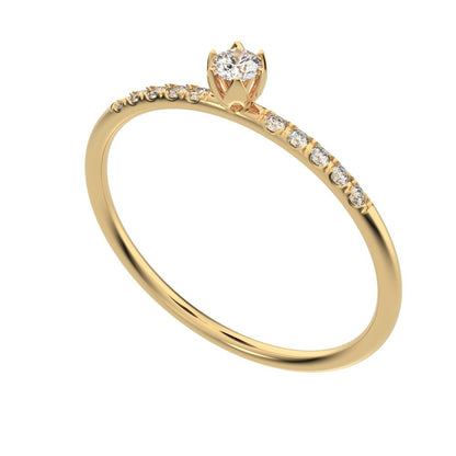 0.105 ct Round Cut Simulated Clear Diamond Minimalist solitaire with accents simple Stackable 14K / 18K Solid Yellow Gold everyday ring