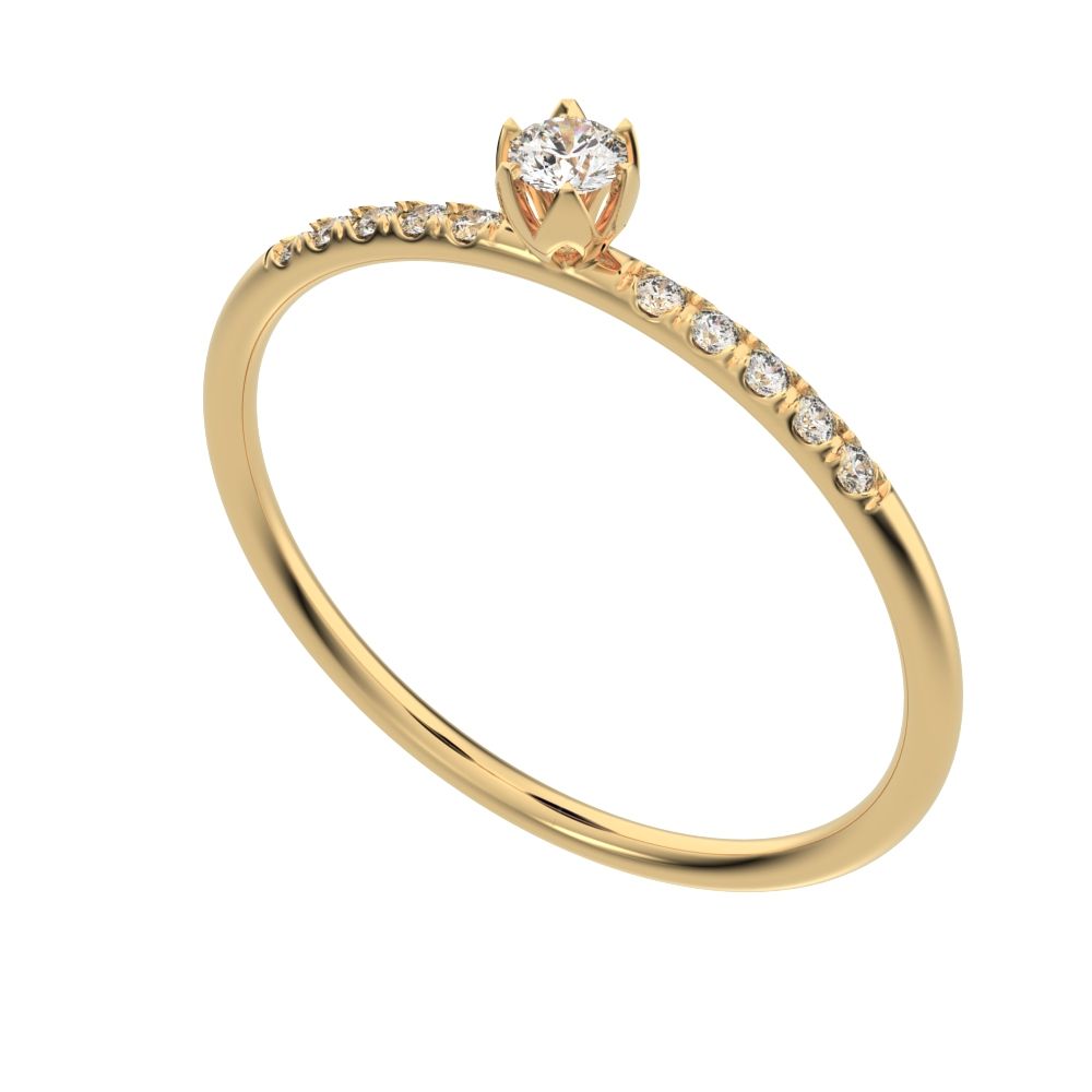 0.105 ct Round Cut Moissanite dainty Minimalist solitaire with accents light simple Stackable 14K / 18K Solid Yellow Gold everyday ring