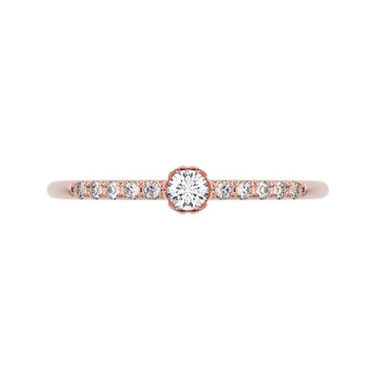 0.105 ct Round Cut Simulated Clear Diamond Minimalist solitaire with accents simple Stackable 14K / 18K Solid Rose Gold everyday ring