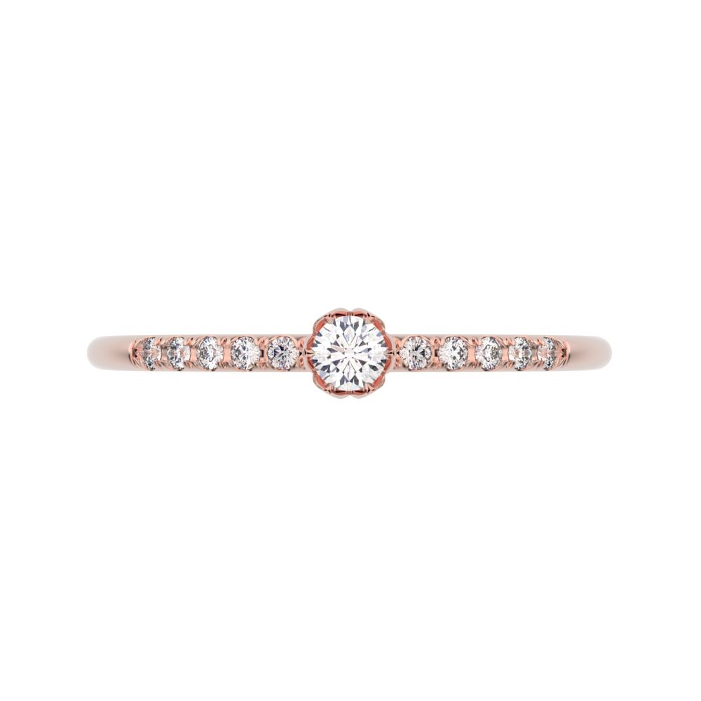 0.105 ct Round Cut Moissanite dainty Minimalist solitaire with accents bezel light simple Stackable 14K / 18K Solid Rose Gold everyday ring