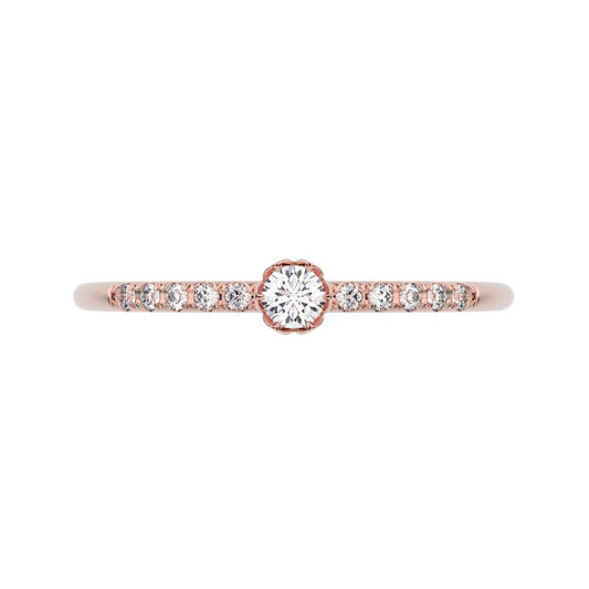 0.105 ct Round Cut Moissanite dainty Minimalist solitaire with accents bezel light simple Stackable 14K / 18K Solid Rose Gold everyday ring