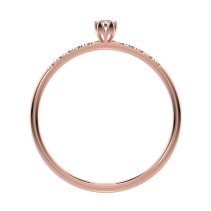0.105 ct Round Cut Moissanite dainty Minimalist solitaire with accents bezel light simple Stackable 14K / 18K Solid Rose Gold everyday ring