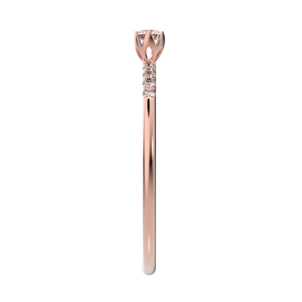 0.105 ct Round Cut Moissanite dainty Minimalist solitaire with accents bezel light simple Stackable 14K / 18K Solid Rose Gold everyday ring