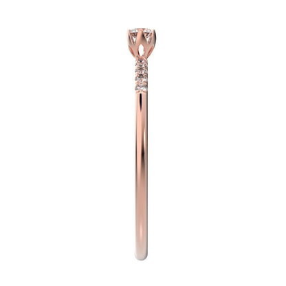 0.105 ct Round Cut Moissanite dainty Minimalist solitaire with accents bezel light simple Stackable 14K / 18K Solid Rose Gold everyday ring