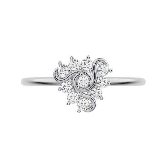 0.15 ct Round Cut Simulated Clear Diamond dainty Minimalist halo star simple Stackable floral 14K / 18K Solid White Gold everyday ring