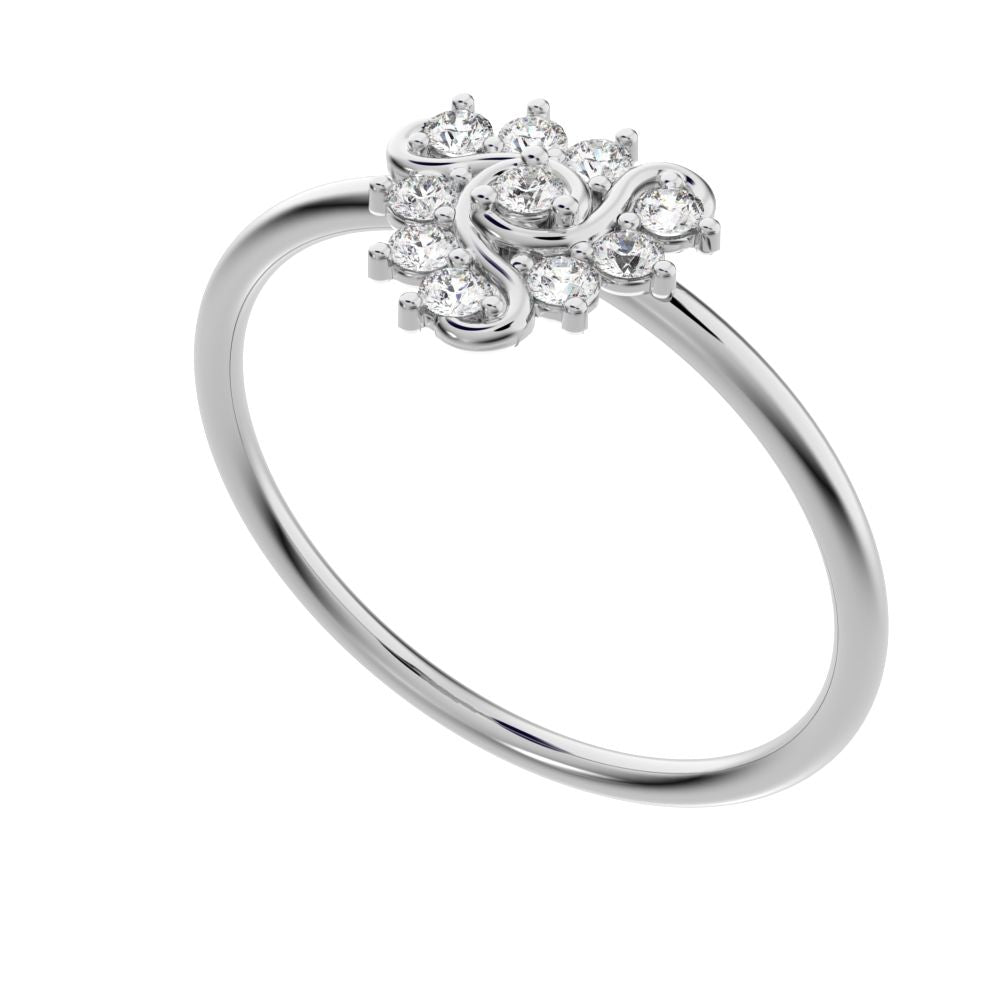 0.15 ct Round Cut Moissanite dainty Minimalist halo star cluster simple Stackable floral 14K / 18K Solid White Gold everyday ring
