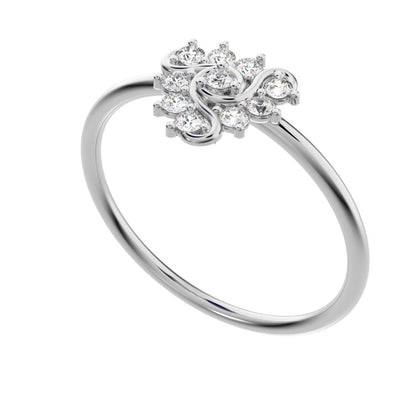 0.15 ct Round Cut Moissanite dainty Minimalist halo star cluster simple Stackable floral 14K / 18K Solid White Gold everyday ring