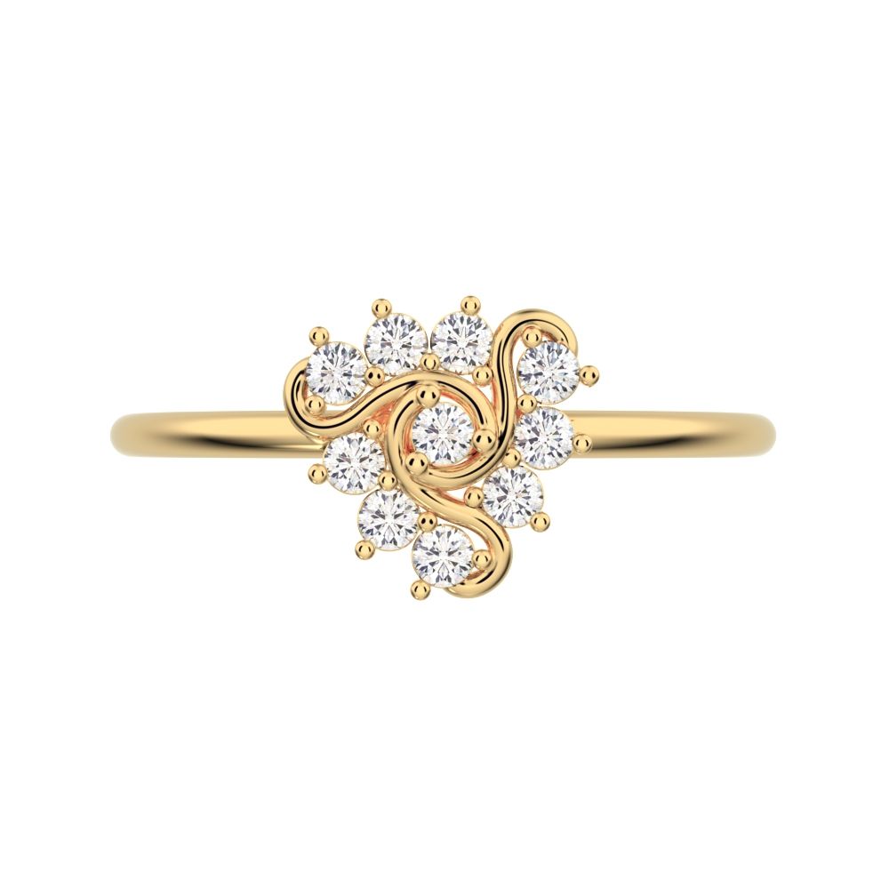 0.15 ct Round Cut Simulated Clear Diamond dainty Minimalist halo star simple Stackable floral 14K / 18K Solid Yellow Gold everyday ring