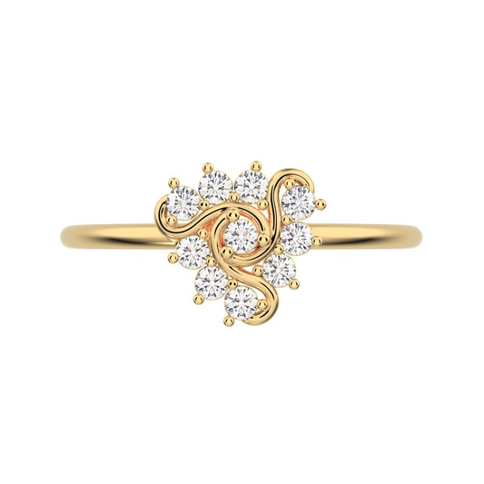 0.15 ct Round Cut Simulated Clear Diamond dainty Minimalist halo star simple Stackable floral 14K / 18K Solid Yellow Gold everyday ring