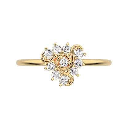 0.15 ct Round Cut Moissanite dainty Minimalist halo star cluster simple Stackable floral 14K / 18K Solid Yellow Gold everyday ring