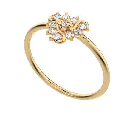 0.15 ct Round Cut Simulated Clear Diamond dainty Minimalist halo star simple Stackable floral 14K / 18K Solid Yellow Gold everyday ring