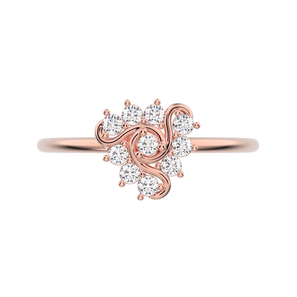 0.15 ct Round Cut Moissanite dainty Minimalist halo star cluster simple Stackable floral 14K / 18K Solid Rose Gold everyday ring
